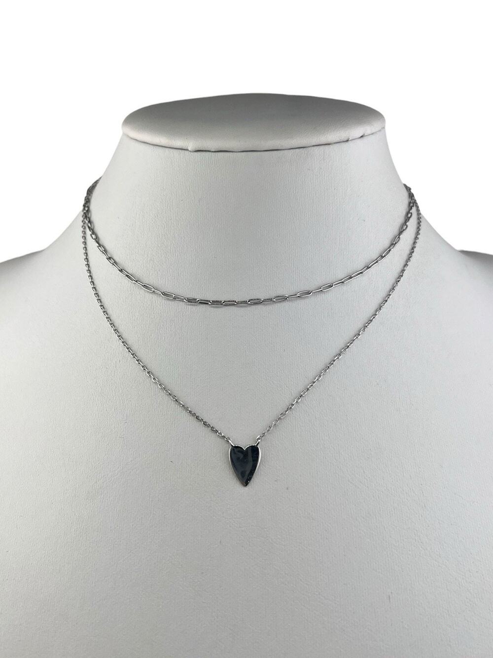 Double Strand 28" Lightweight Sterling Silver Necklace Small Heart